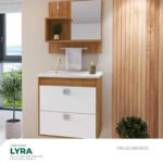 Gabinete para Banheiro Suspenso com Cuba e Espelheira Lyra 55cm - Freijó/Branco