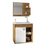 Gabinete para Banheiro Suspenso com Cuba e Espelheira Amara 60cm - Freijó/Branco - Imagem 2