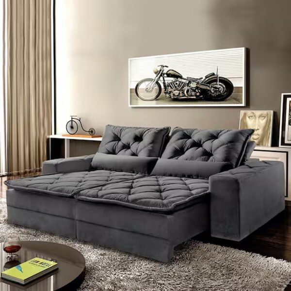 Sofá Vanessa 3 Lugares em Veludo Grafite